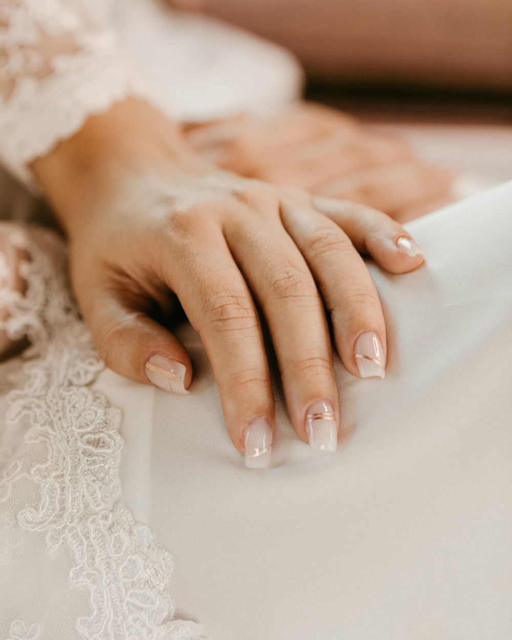 Chrome finish French tip manicure
